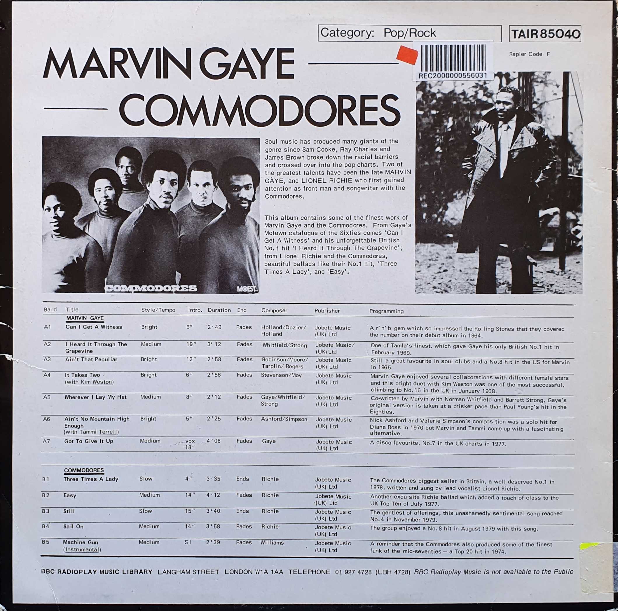 Picture of TAIR 85040 Marvin Gaye / Commodores by artist Marvin Gaye / Commodores from the BBC records and Tapes library